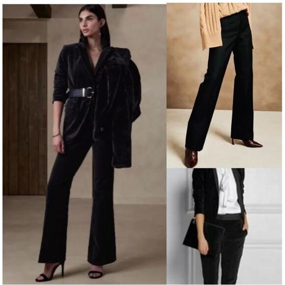 Banana Republic Martin fit velvet black flare pants lined satin waist size 4 - Picture 1 of 12